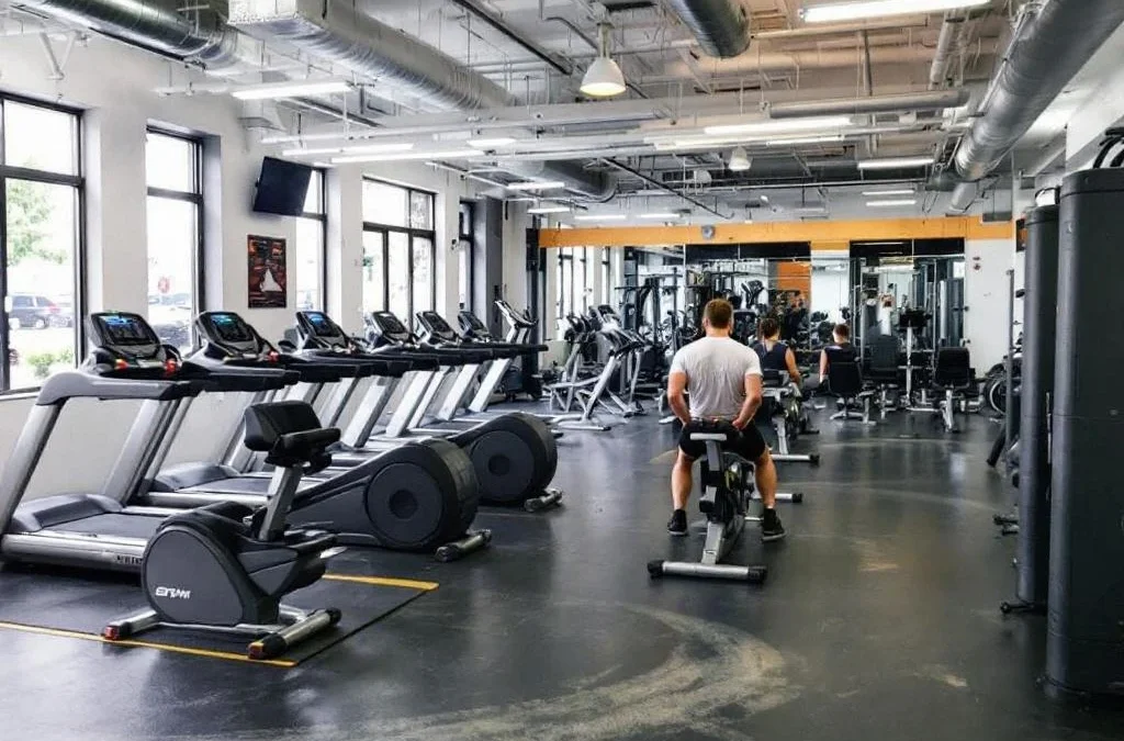 EGYM fitnessapparatuur in moderne sportschool in Eindhoven met trainingstoestellen en sporters