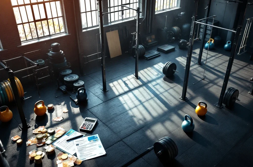 CrossFit gym Eindhoven met moderne fitnessapparatuur, eurobiljetten en rekenmachine voor lidmaatschapskosten